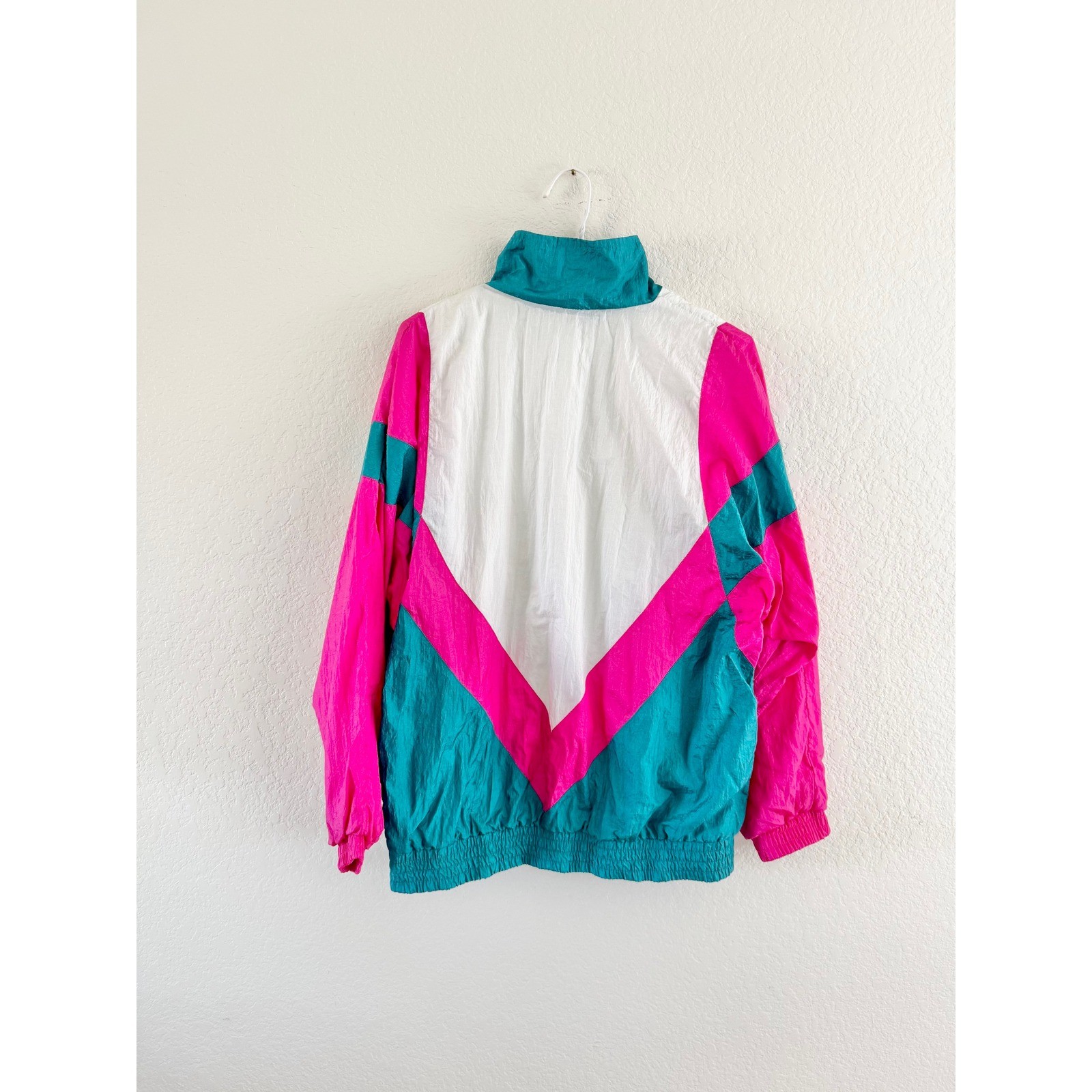 Sunterra Windbreaker Jacket Womens Medium Pink Teal Vintage 90s Colorblock
