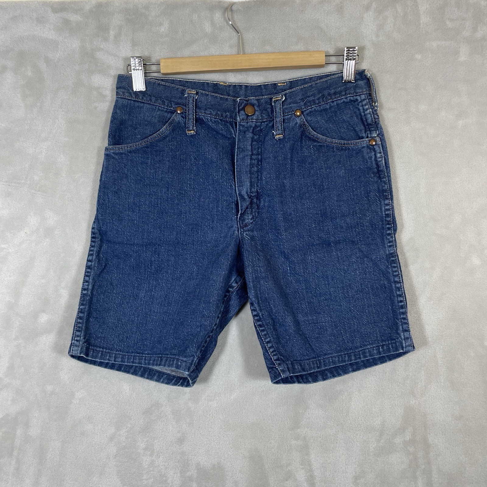 True Vintage 50s 60s Wrangler Sanforized Denim Shorts 29×7 Dark Wash Gripper Zip