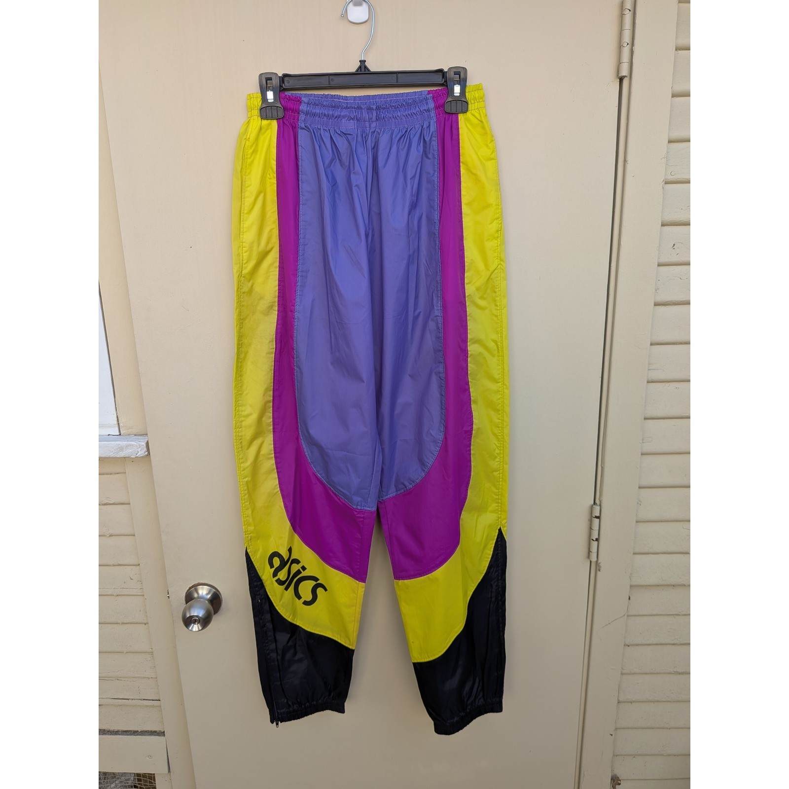 Vintage Asics Colorblock Track Pants Purple Yellow Black Medium