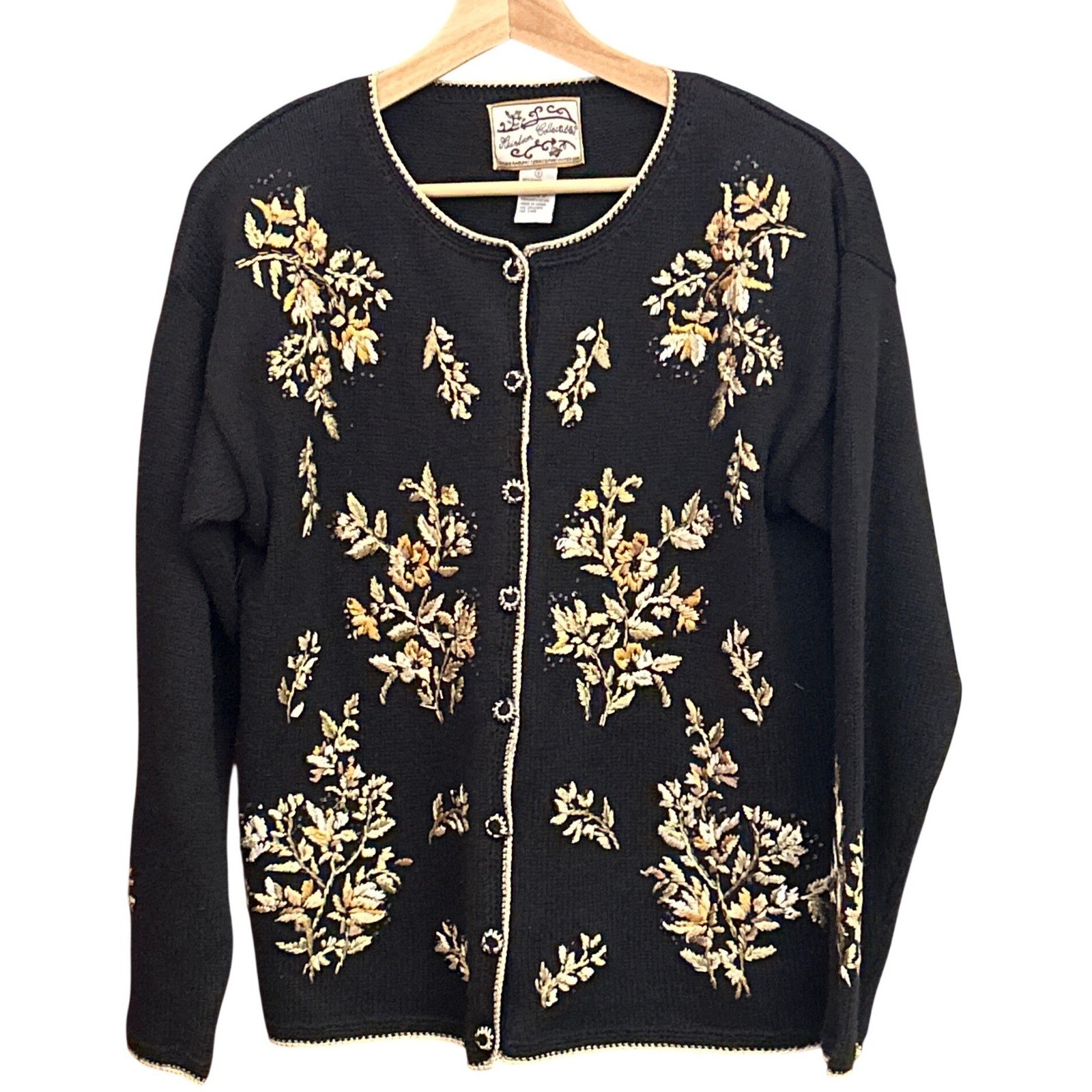 Vintage 2001 Heirloom Collectibles Cardigan Sweater Floral Embroidered Classic