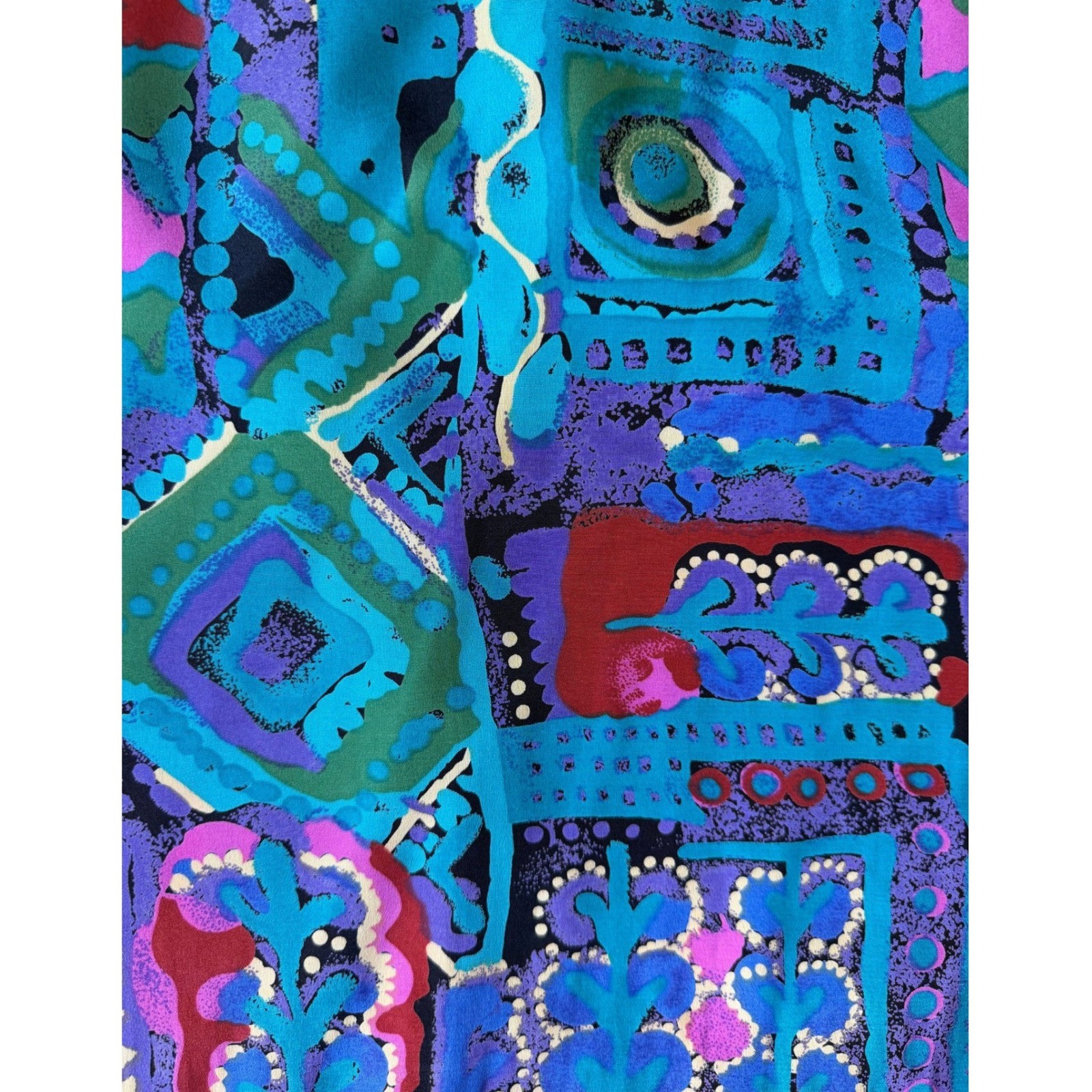 Vintage Blouse Multicolor Abstract Geometric Button Back 80s 90s Crop Top Indie