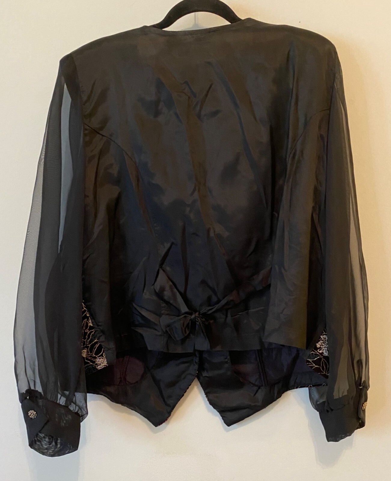 Another Thyme Boho Black Floral Vest Blazer Sheer Sleeves Blouse XL