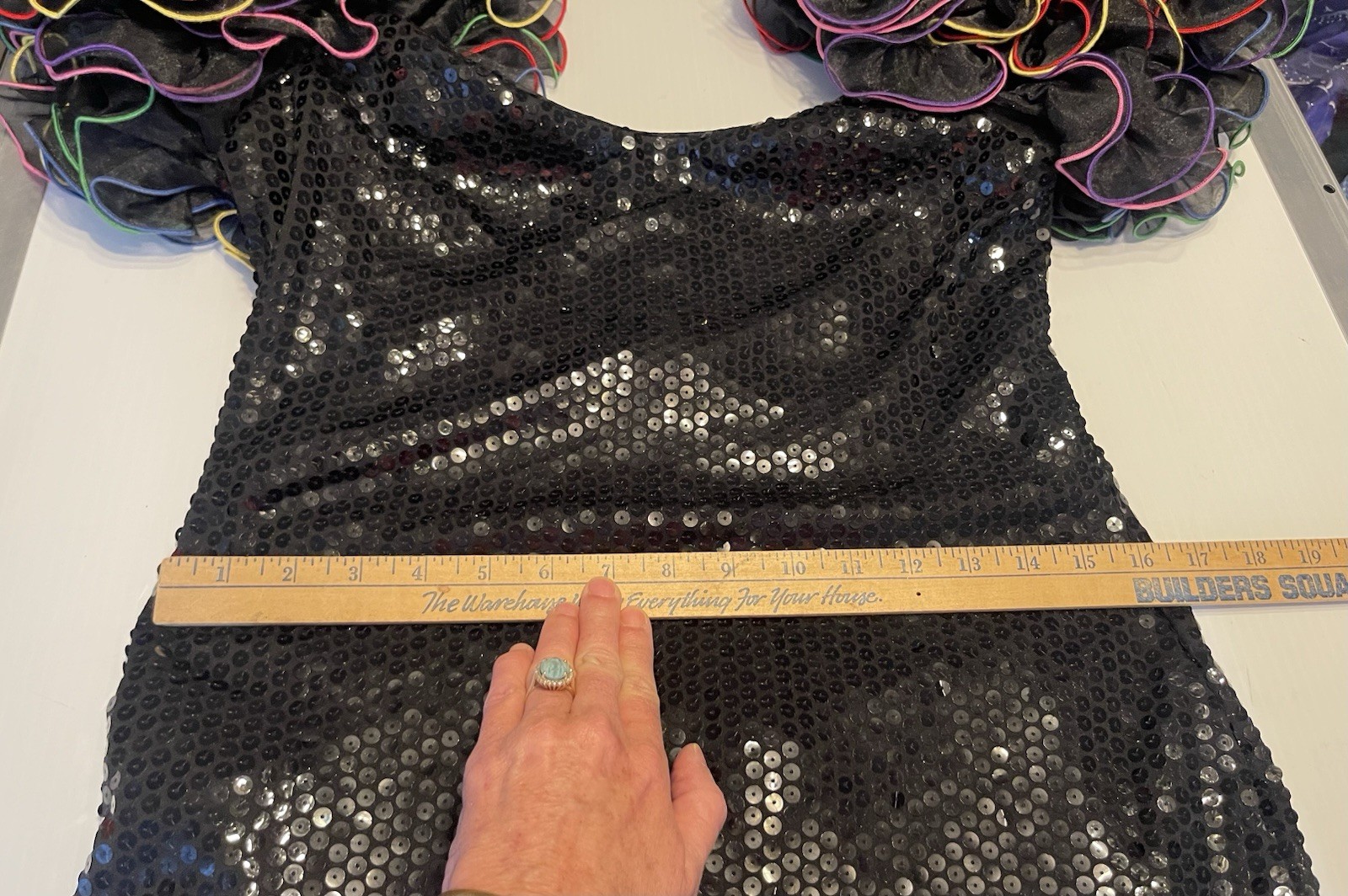 VTG 1980s Black Sequin Colorful Puff Sleeve By Cattiva Size 10 Dynasty