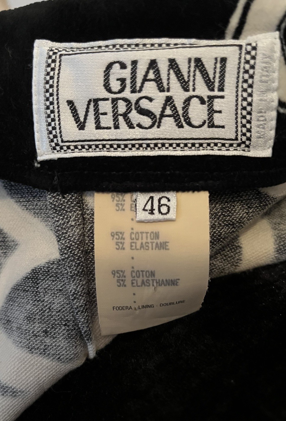 Vintage VERSACE Black & White Patterned Velvet Skirt, Made In Italy, Size 46