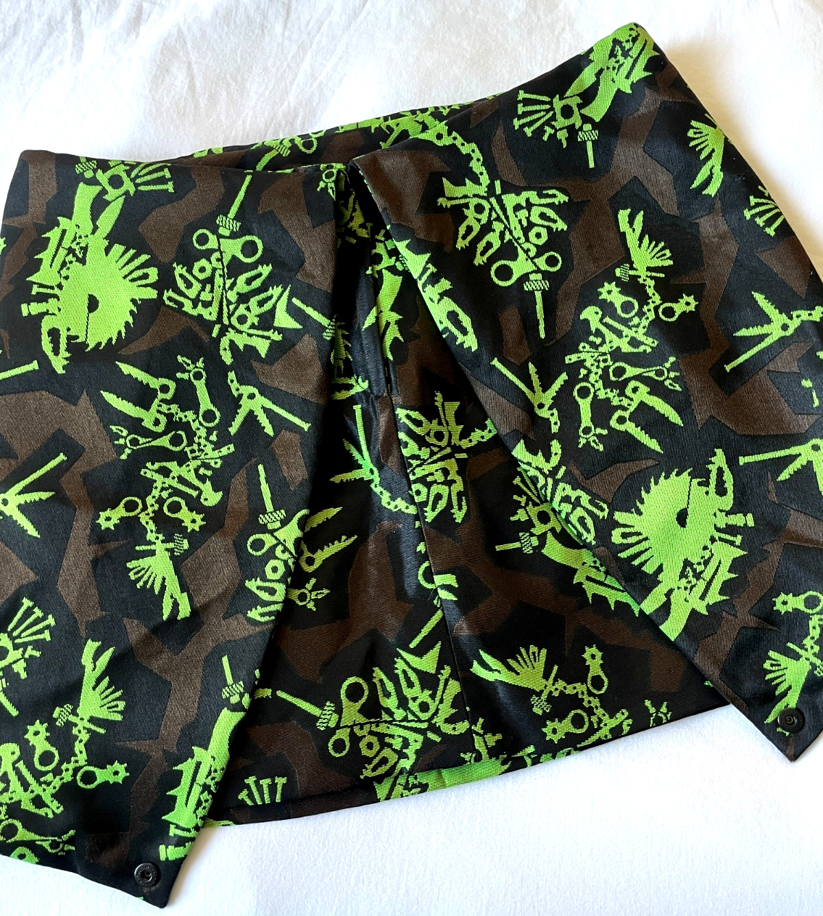 NWOT Kenzo Jacquard Structured Lime Camo Print Mini Skirt Size S | M Sportif Y2K
