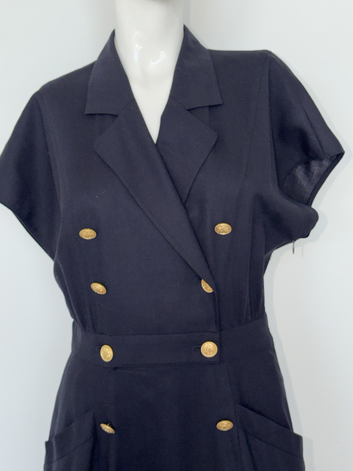 Vintage 90s Escada Margaretha Ley Women&rsquo;s Navy Wool Knee Length Dress Sz 38