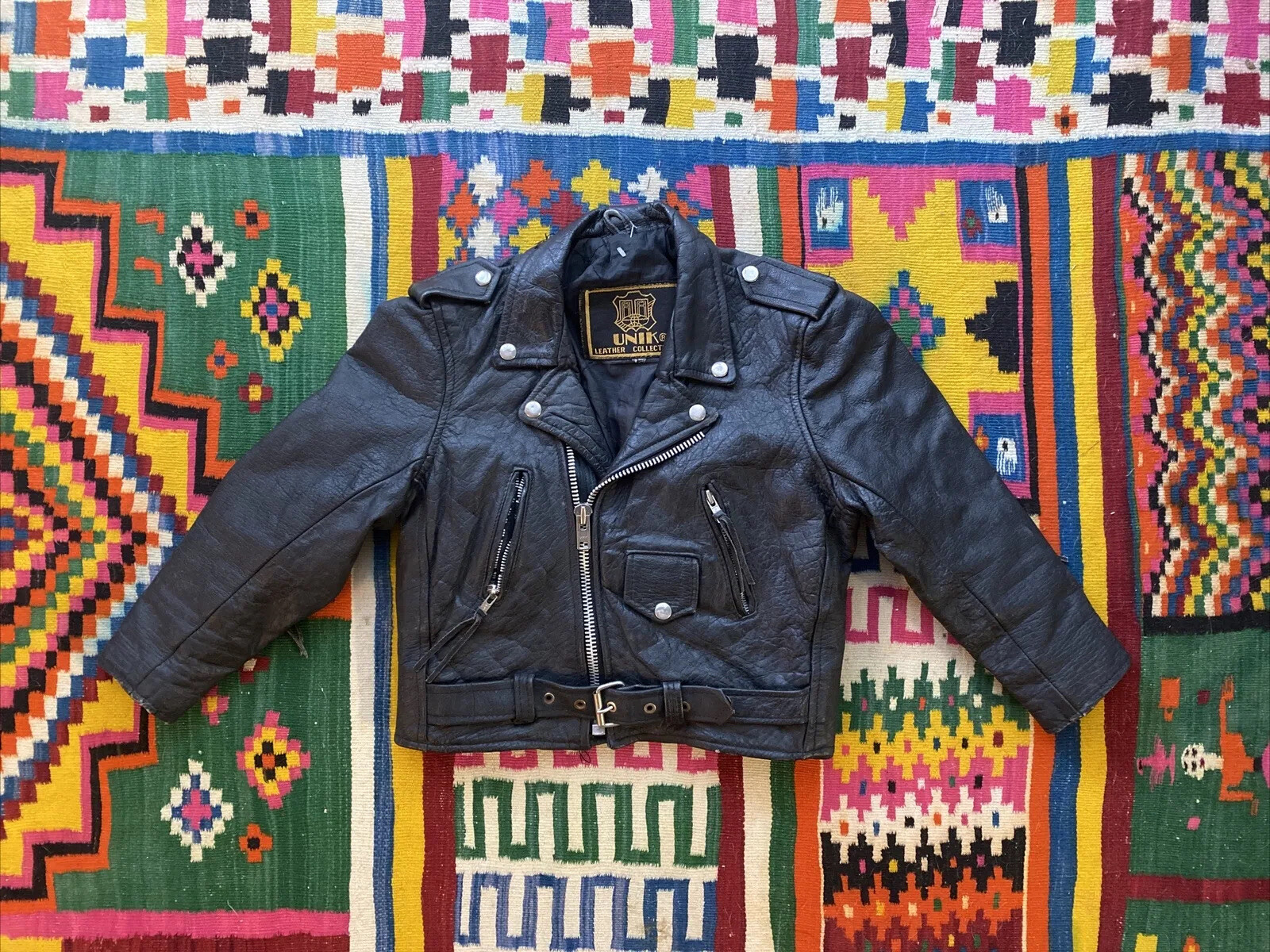Vintage Jacket Black REAL Leather Motorcycle Womens Sz XS Kids Size Cropped 0 2
