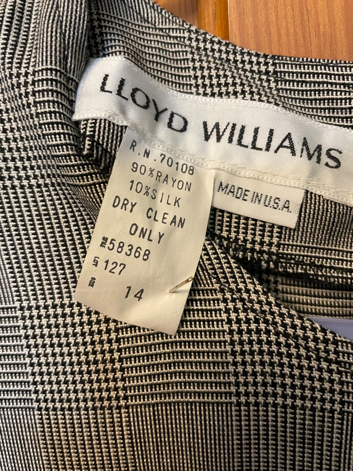 Vtg Lloyd Williams Rayon Silk Classic Houndstooth w/shoulder pads belt size 14
