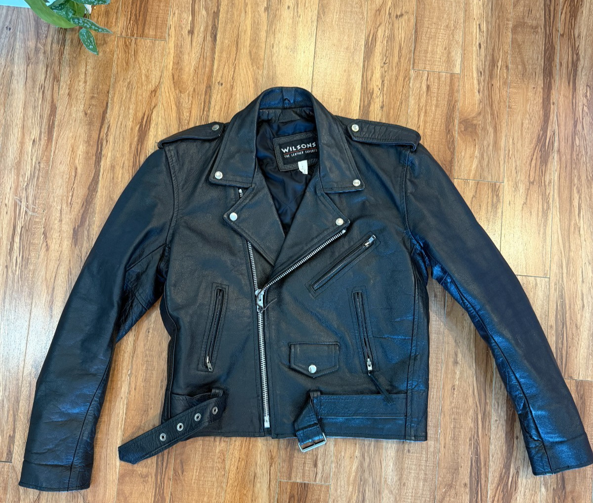 Vintage 80s Black Wilson&rsquo;s Leather Moto Cafe Bomber Snaps Heavy Punk Zippers S M