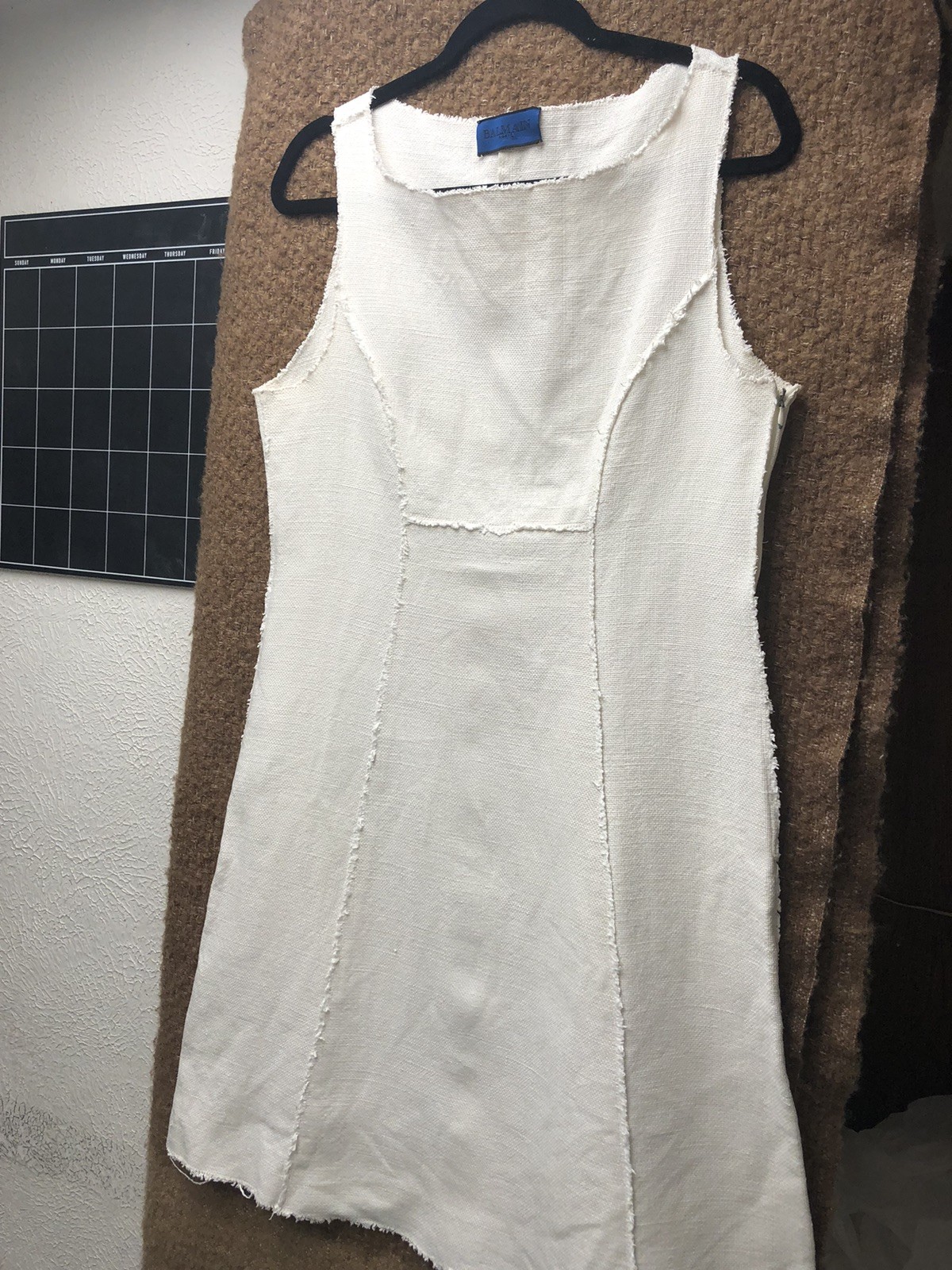 VNT Balmain Linen Dress Off White Sleeveless Size FR 42 US 10 Made In Italy