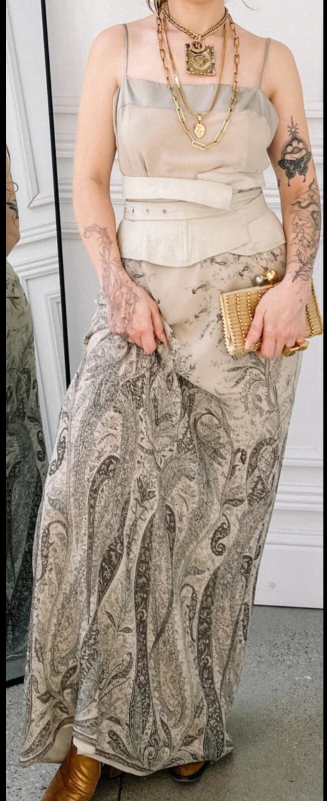 vintage Emanuel Ungaro Silk Mehndi Paisley Print Long Maxi Dress 12 46