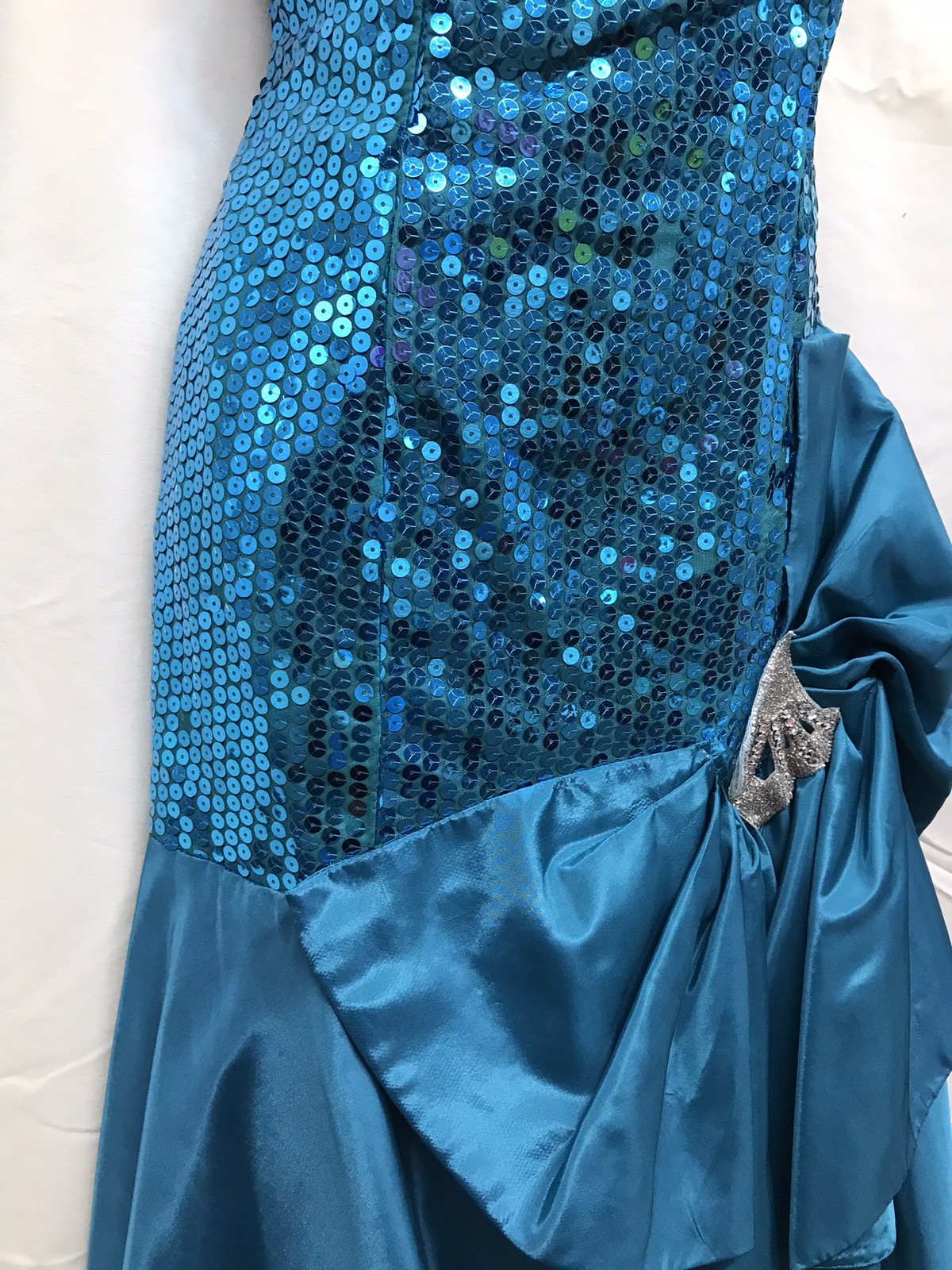 Vintage Nadine Teal Sequins One Shoulder Prom Party Formal Dress Gown Sz 11 USA