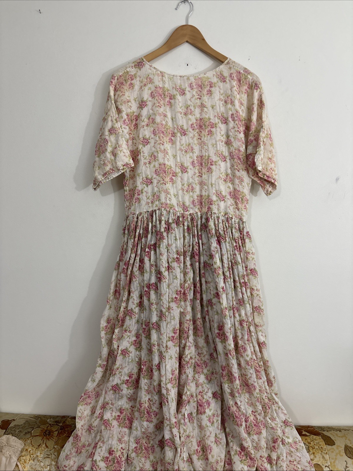 Vintage Sita Cotton Floral Maxi Dress Medium Cottagecore Boho Button Front