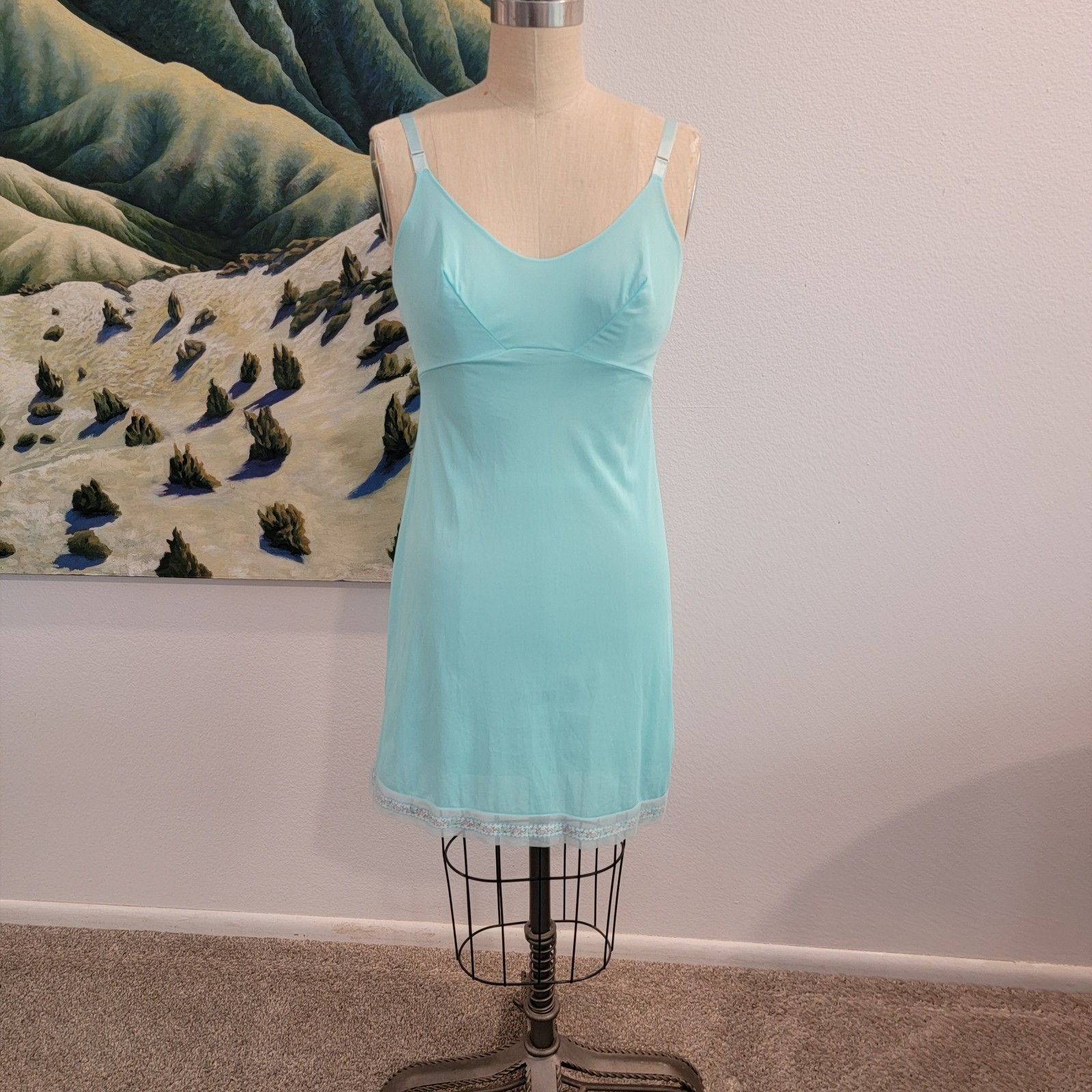 Vintage 70s Sears Lace Slip Mini Dress Layered Made in USA 34 Lingerie Coquette
