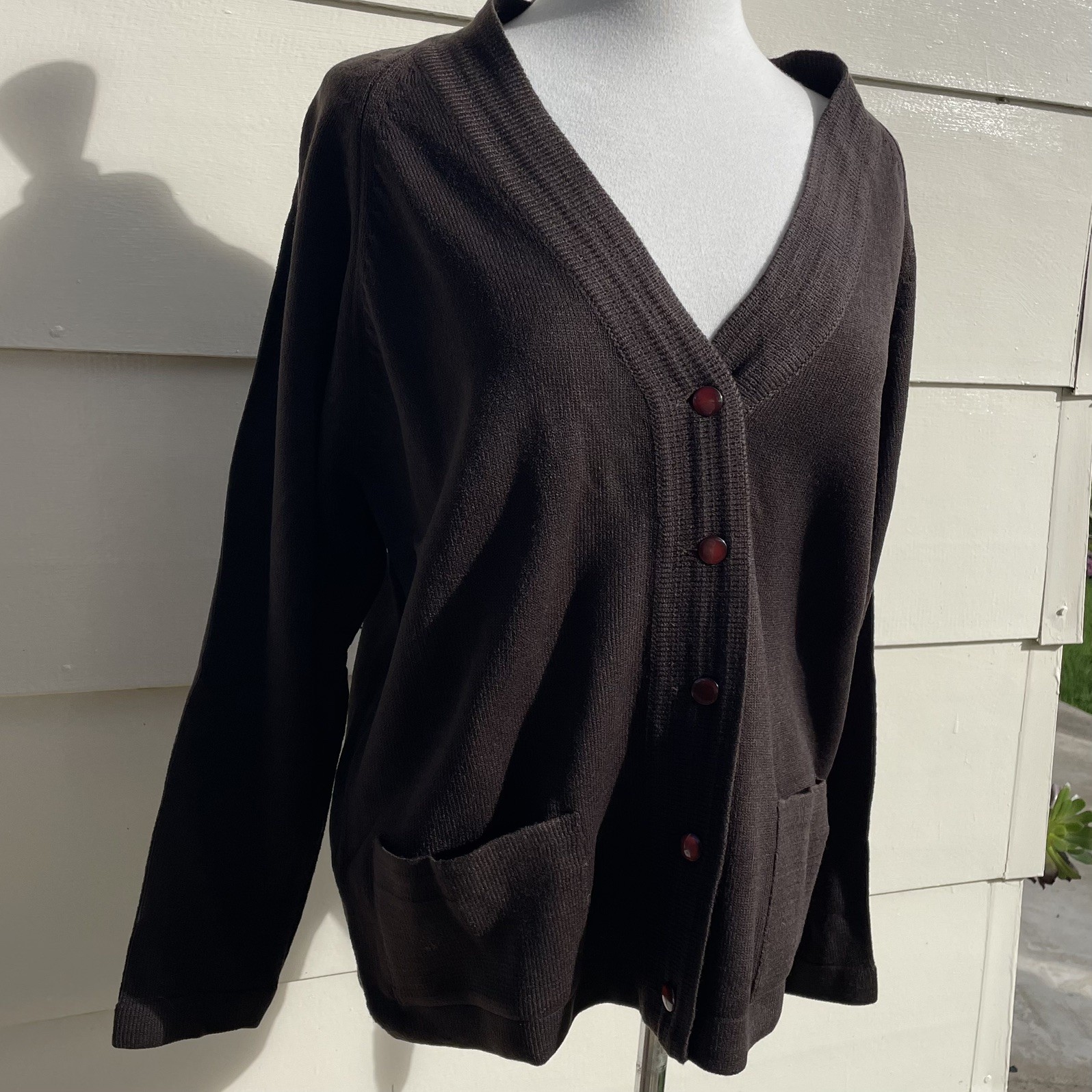 Vintage 70s Unworn Size L Knit Brown Cardigan Buttons Granny Chic