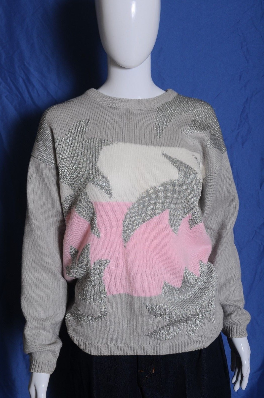 Vintage &rsquo;80s Duet Acrylic blend gray sliver pink crew neck sweater M