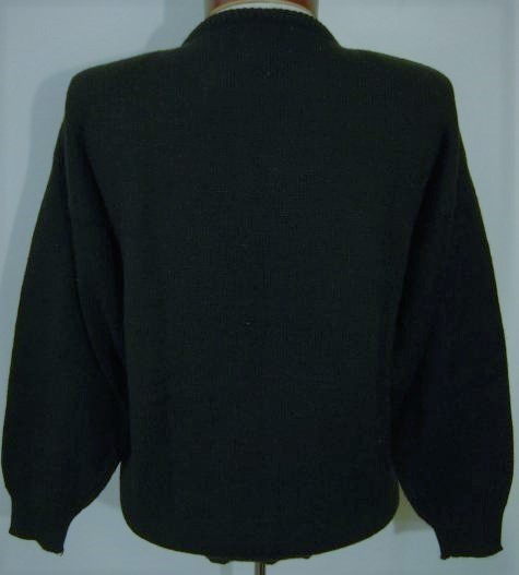 VINTAGE 80s GLAM BLACK SEQUIN SATIN LACE EMBELLISHED CHRISTMAS PRESENT SWEATER M