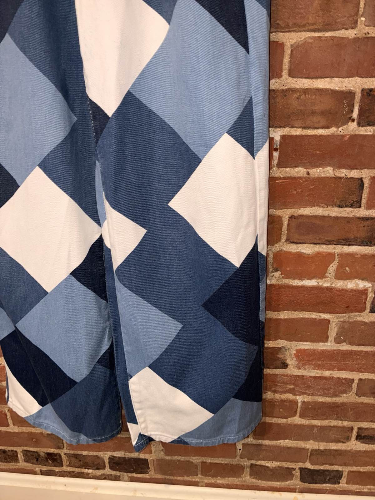 Blue White Diamond Pattern Wide Leg Jeans