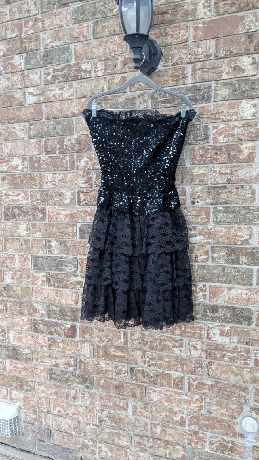 Vintage Flirtations 80s One Size S/M Sequin+Layered Lace Cocktail Party Dress