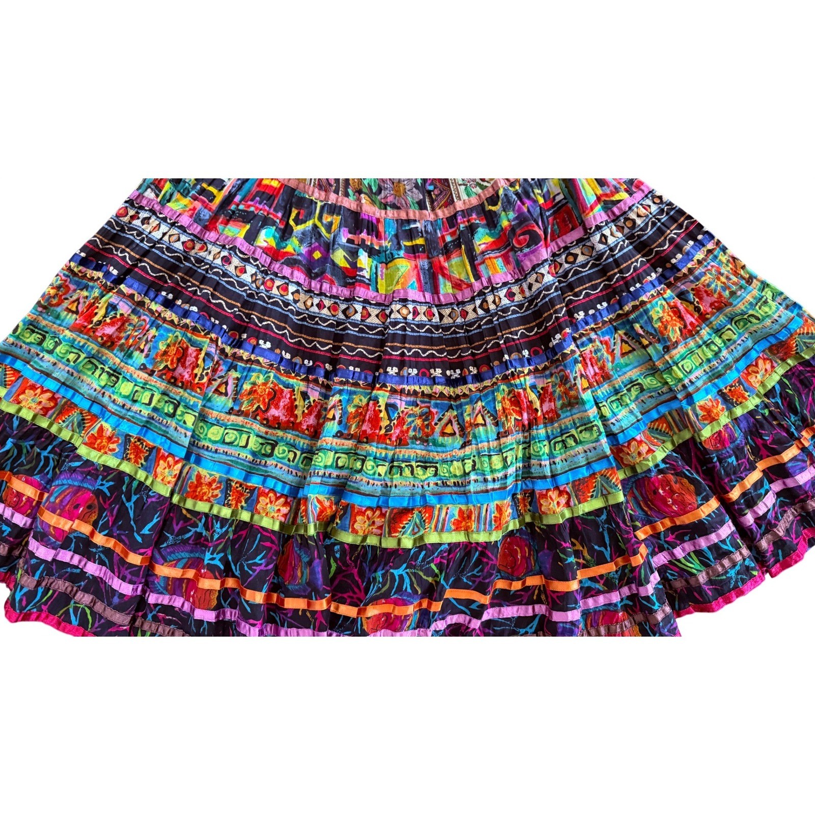 TravelSmith PM Floral Patchwork Tiered Skirt Festival Peasant Cottagecore Ethnic