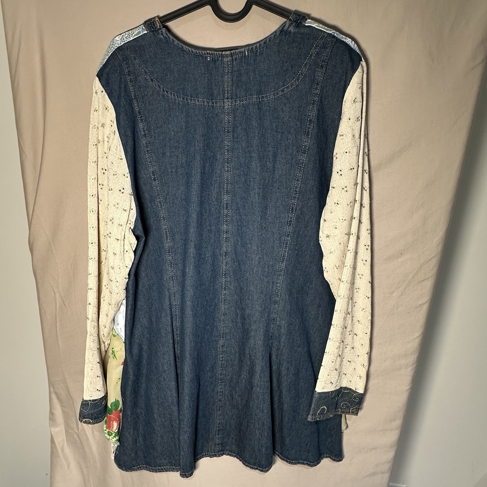 Spencer Alexis Vintage Patchwork Denim Blouse LARGE Boho Eclectic Artsy Fairy