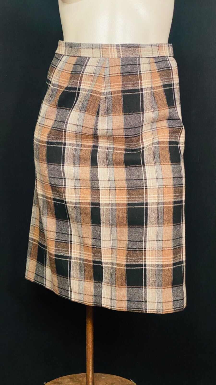 Vintage brown black wool plaid suit jacket blazer skirt set outfit XL plus size