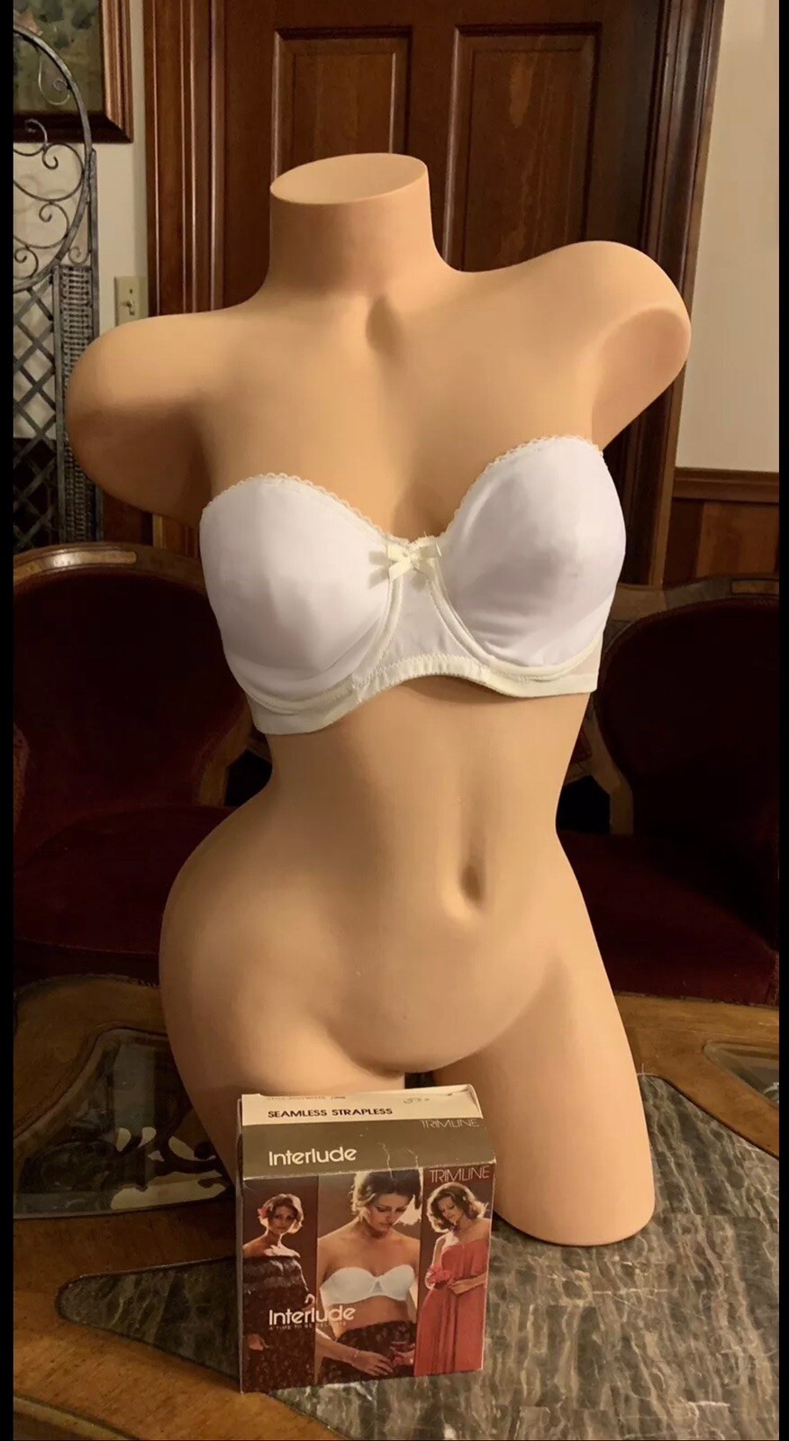 Vintage Strapless Bra White Underwire Seamless Nylon Lycra Spandex 1970s NEW 38B