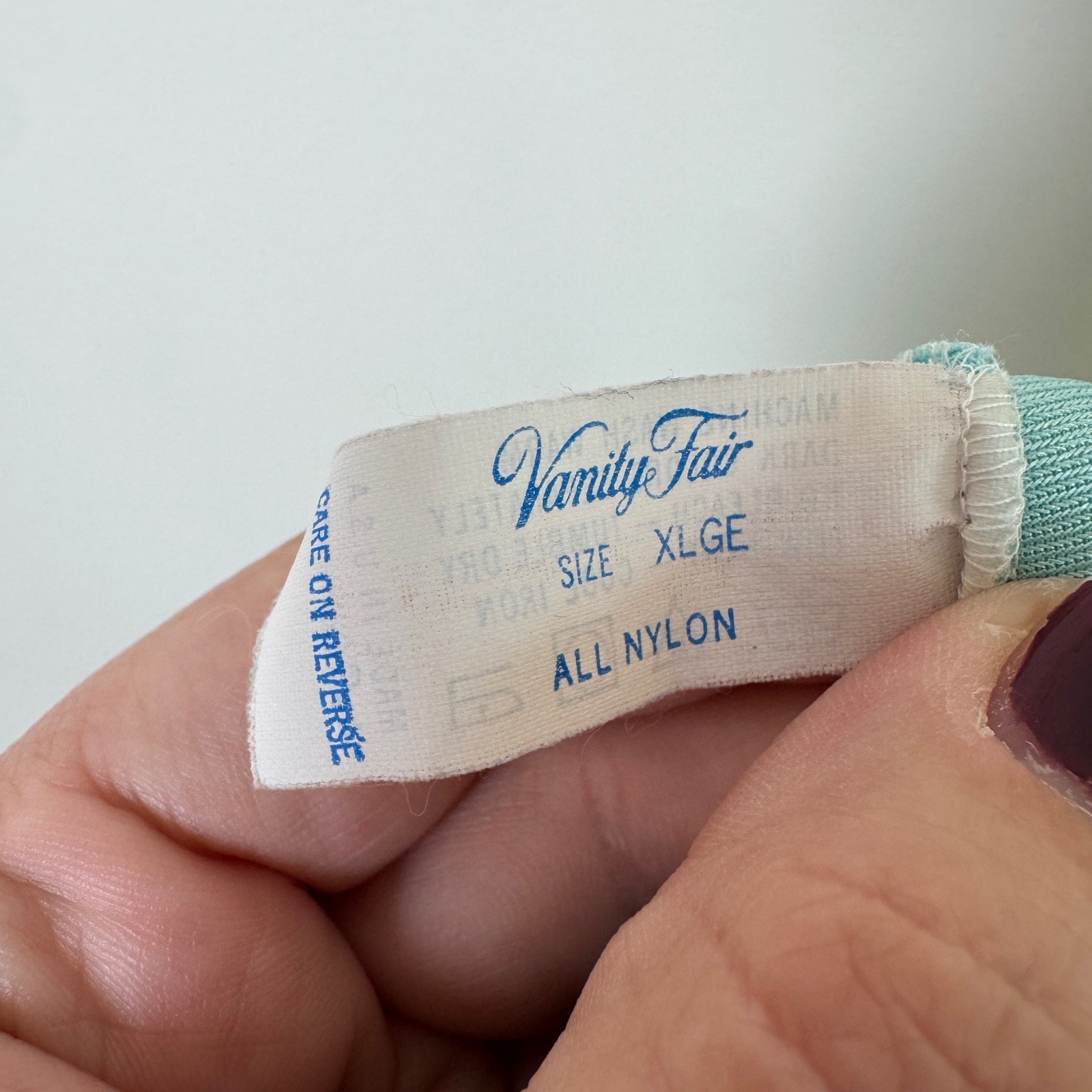 Vintage Vanity Fair Aqua Blue Nylon Nightgown Lace V-Neck XL Made in USA 70s