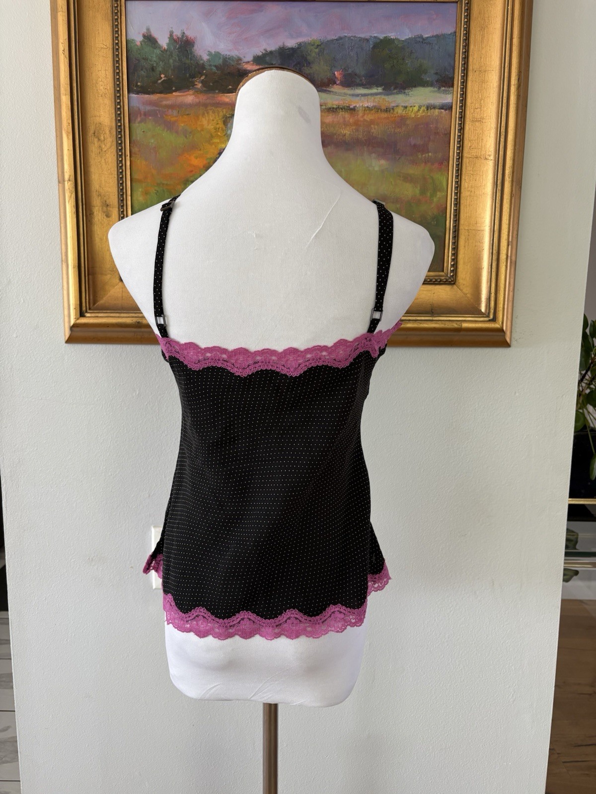 Express Design Studio Black White Polka Dot SILK Camisole Size S Y2K