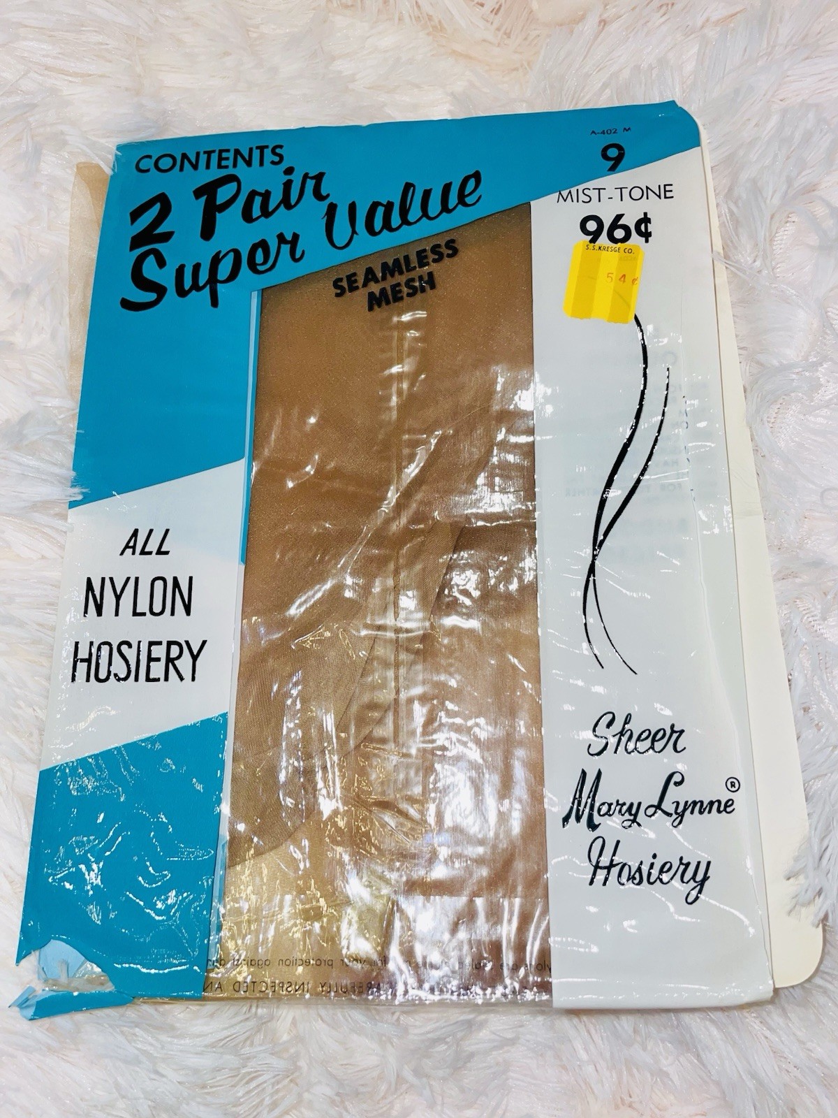 Mary Lynne Vintage Sheer Hosiery 2pr Seamless Mesh All Nylon Sz 9 Mist Tone New