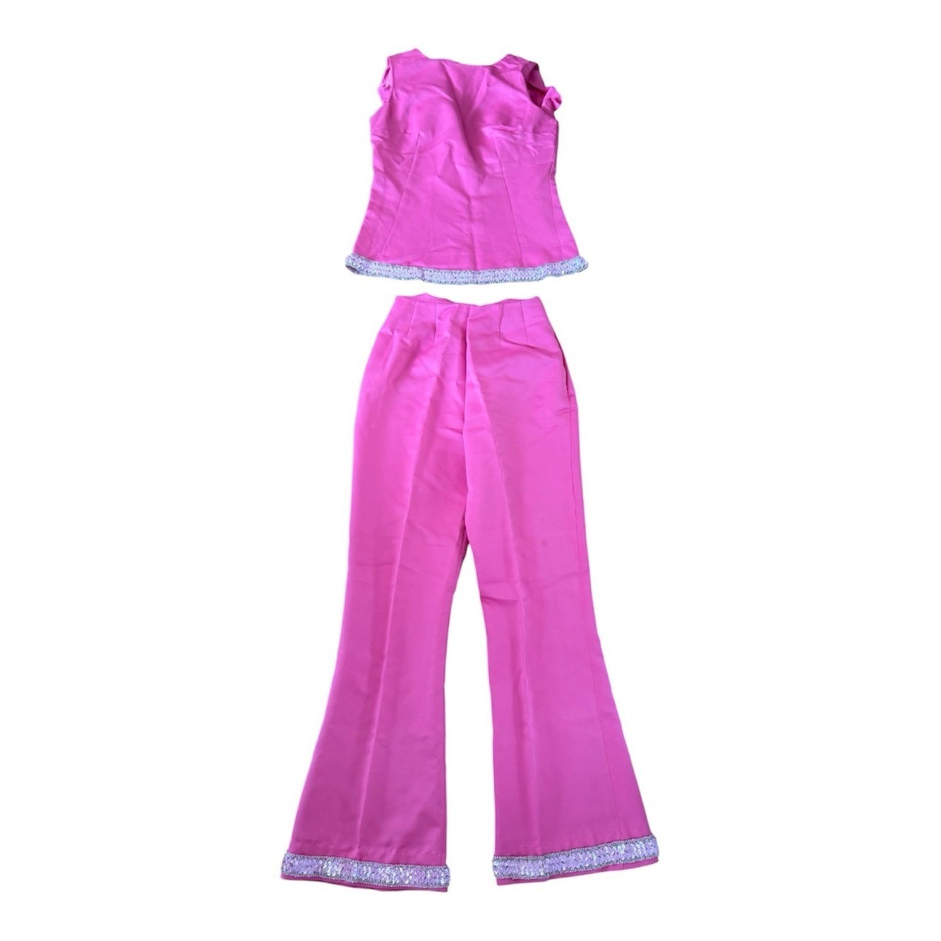 60&rsquo;s Mod hostess Pink Sleeveless Top & kick flare Leg Pants Set