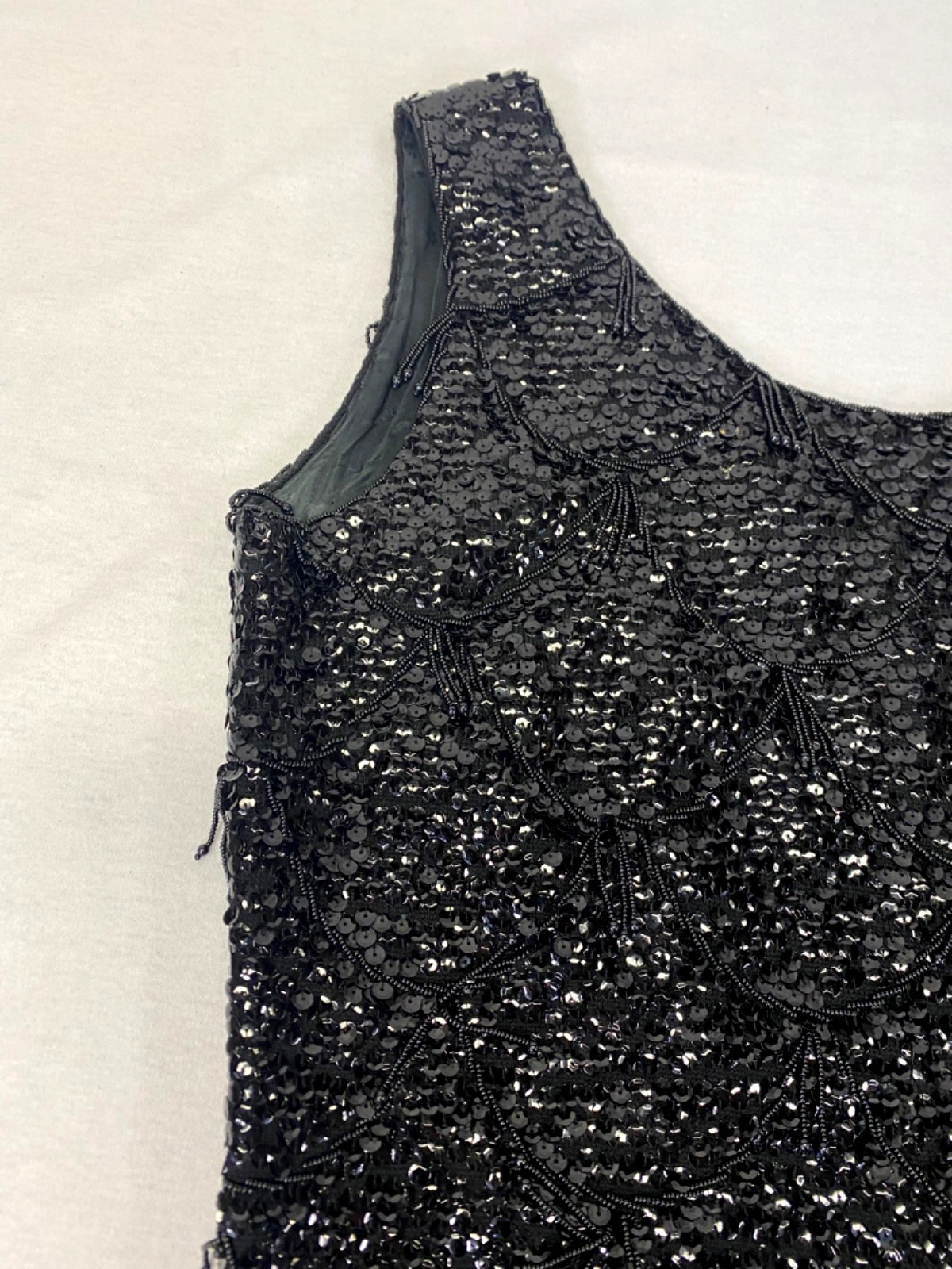 Vintage Sequin Beaded Blouse Black Flapper Top Imperial Imports Hong Kong 50s