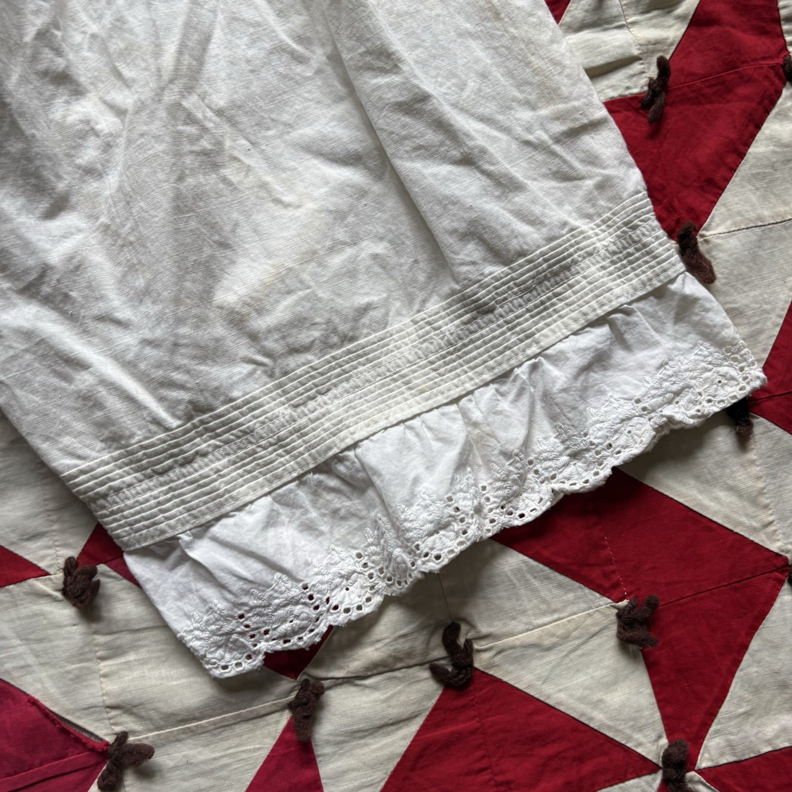 Vintage Antique White Cotton Bloomer Shorts Women’s Open Leg As Is Tiered