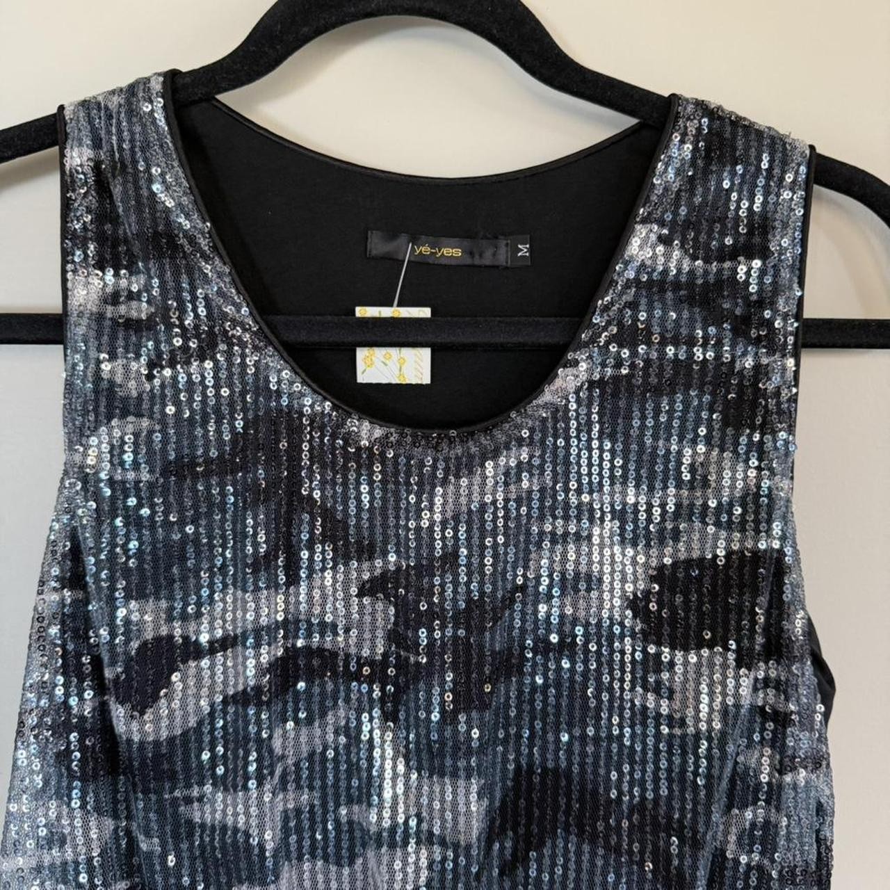 Vintage Y2K Sequinned Camouflage Ruffle Hem Drop Waist Dress