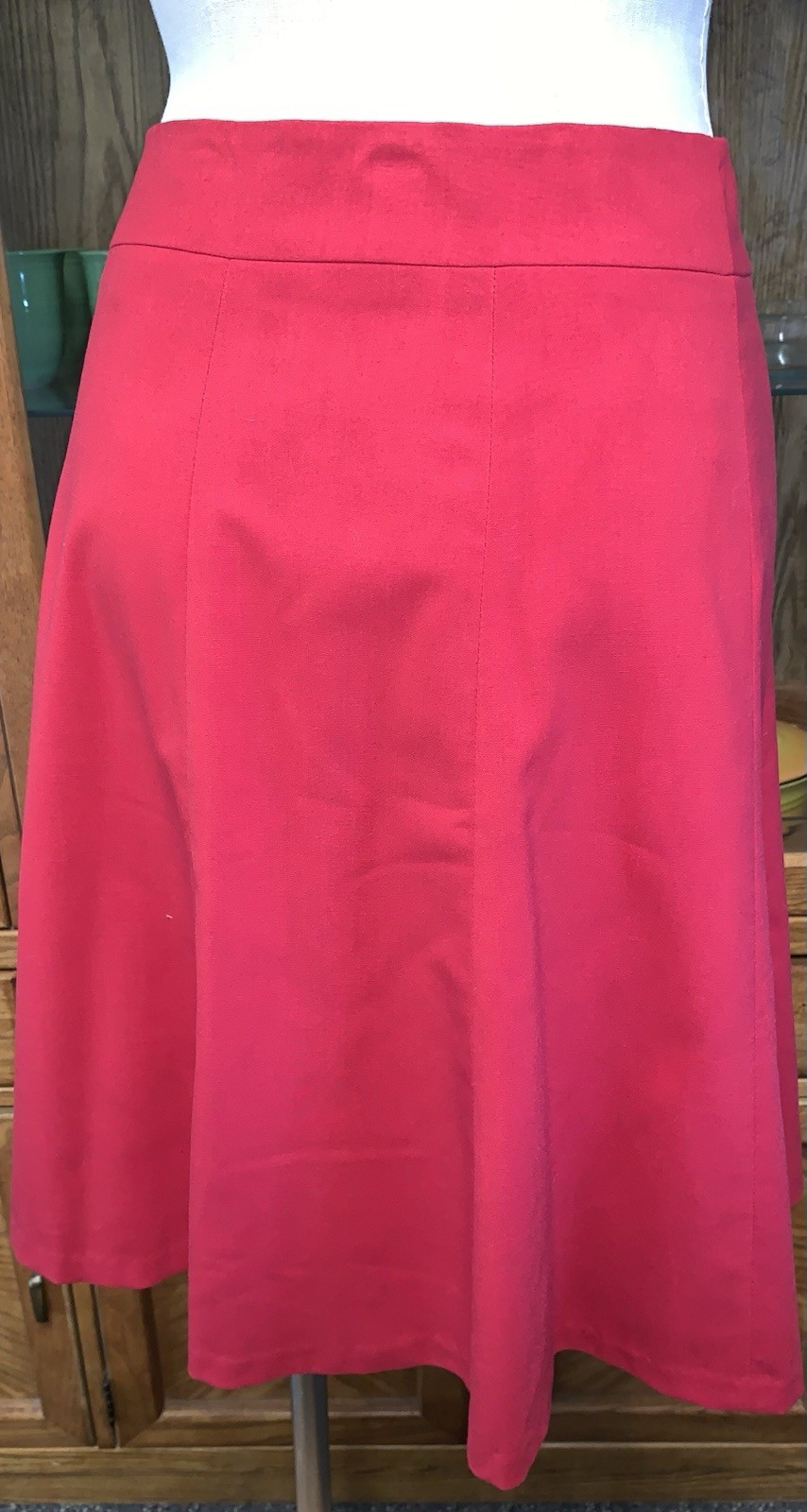 A8 80s COVINGTON STRETCH RAYON BLEND RED FLAIR MINI SKIRT SMALL/6 SIDE ZIP
