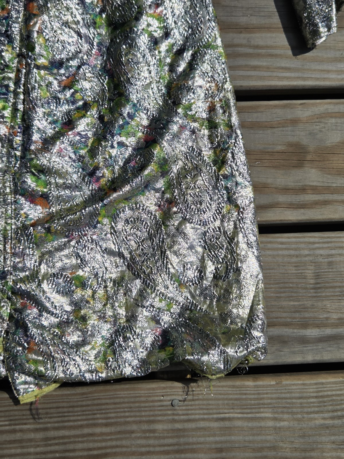 Vintage 1950 Silver Metallic Brocade Opera Coat Paisley Floral Lame Jacket As Is