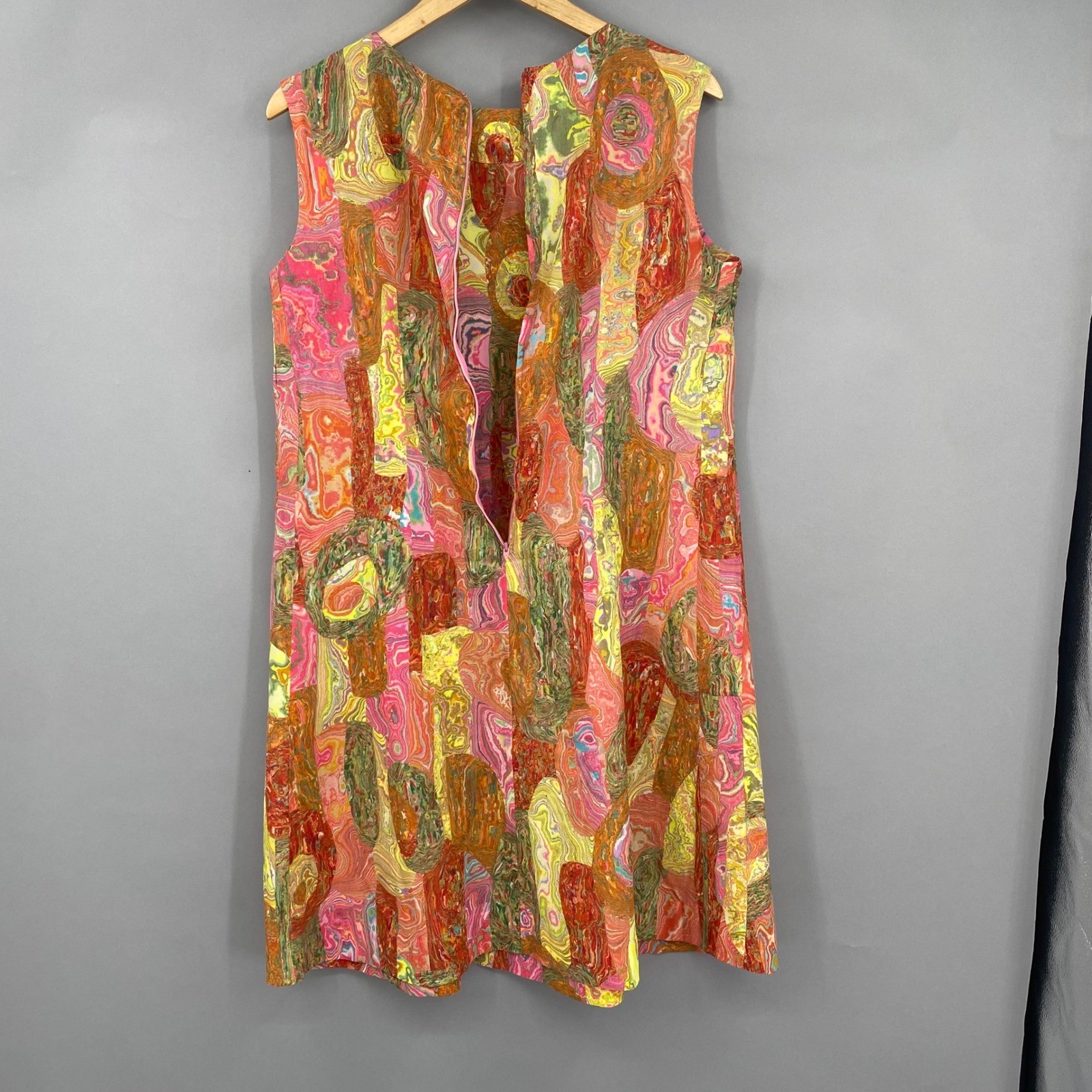 Vintage 60s Psychedelic Swirl Mod Mini Dress GoGo Girl Large Neon Abstract