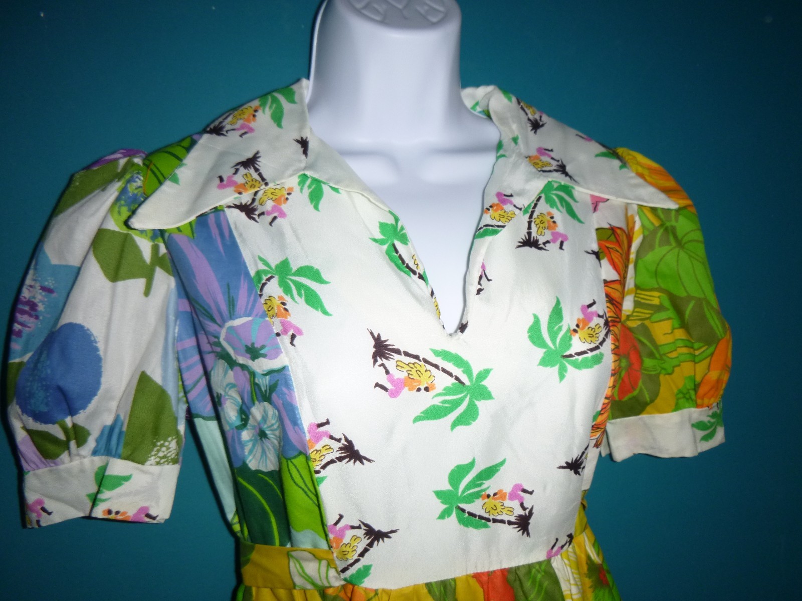 Vtg 60s 70s STUNNING Patchwork Floral Prairie Style Maxi Dress Sz S/M