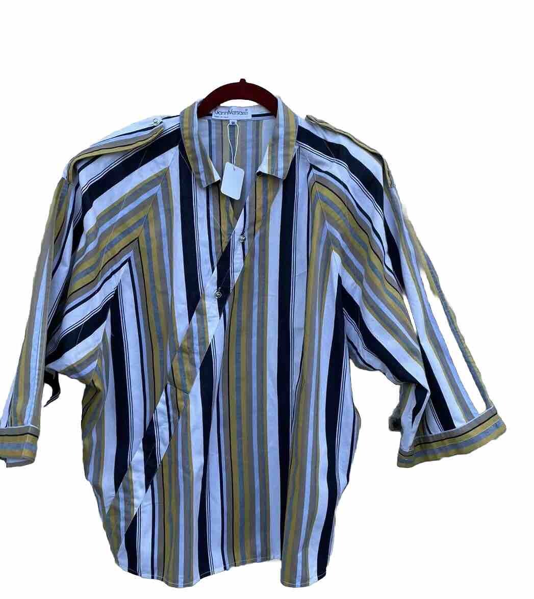 Vintage 80s Gianni Versace Blouse Shirt Top Italy Archival Asymmetrical Cotton