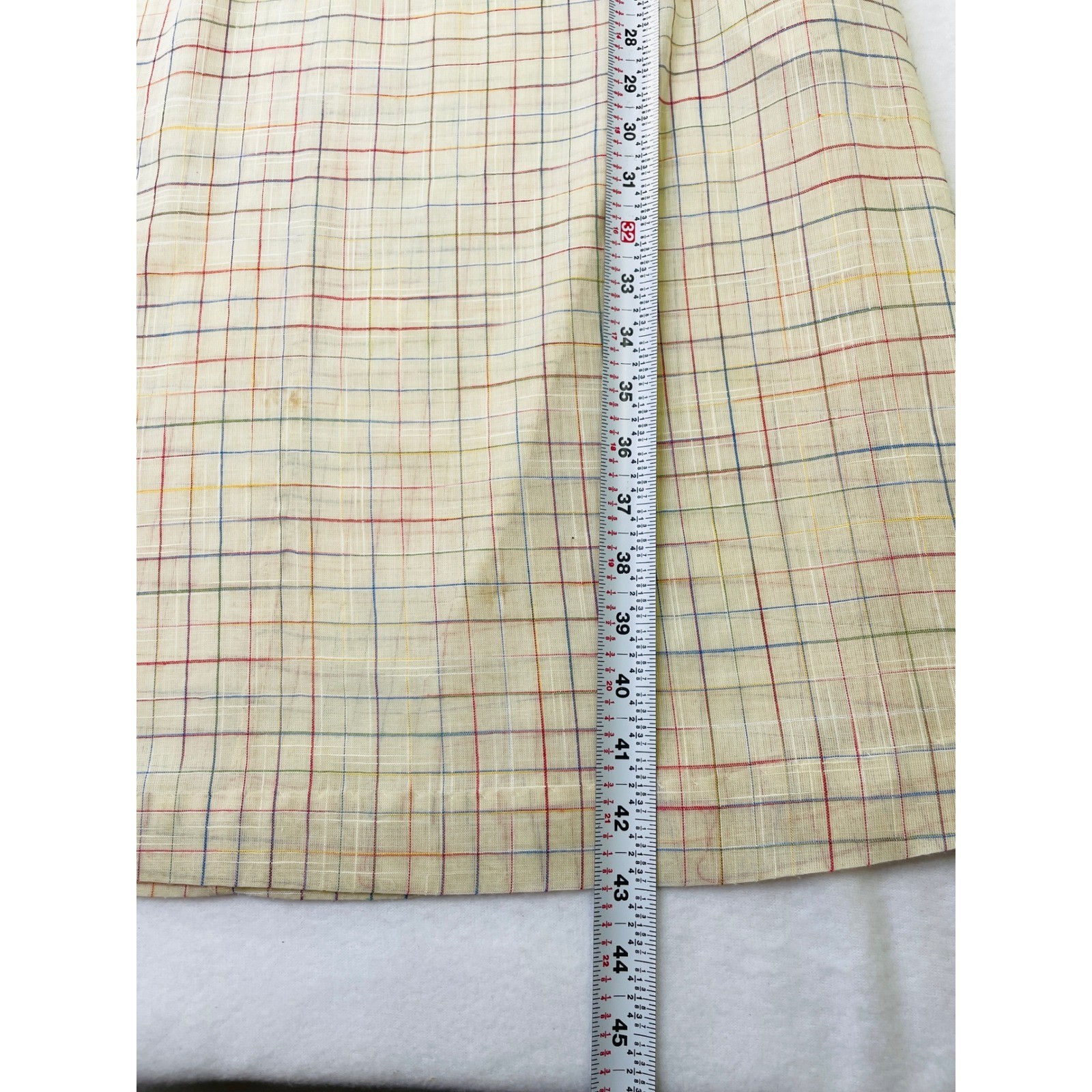 Vintage JCPenney Fashions Plaid Dress Cream Multi Color Cap Sleeve Size 15/16
