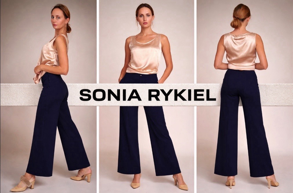 Vintage 1990 Sonia Rykiel Wide Navy Blue Wool Crop Pants SZ38FR USXS France