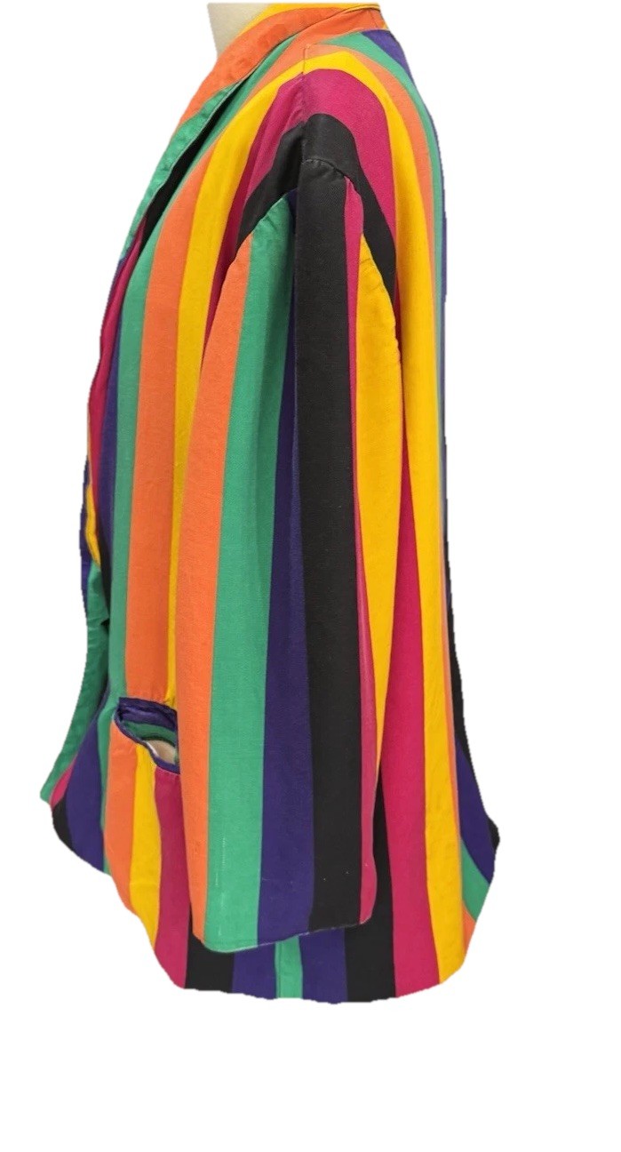 Vintage 80s Alex Tala Striped Rainbow Colourway Blazer Coat Size XL