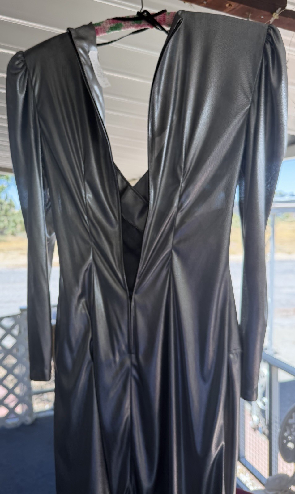 VTG 80s Montgomery Ward Metallic Silver Liquid Dress Puff Shoulder 5/6 NOS