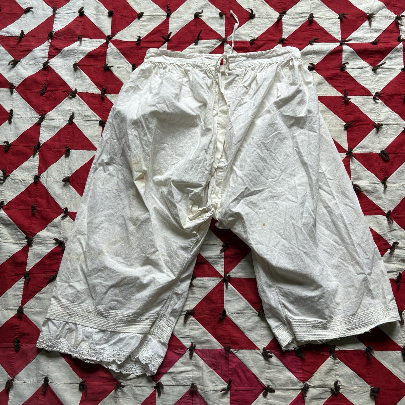 Vintage Antique White Cotton Bloomer Shorts Women’s Open Leg As Is Tiered