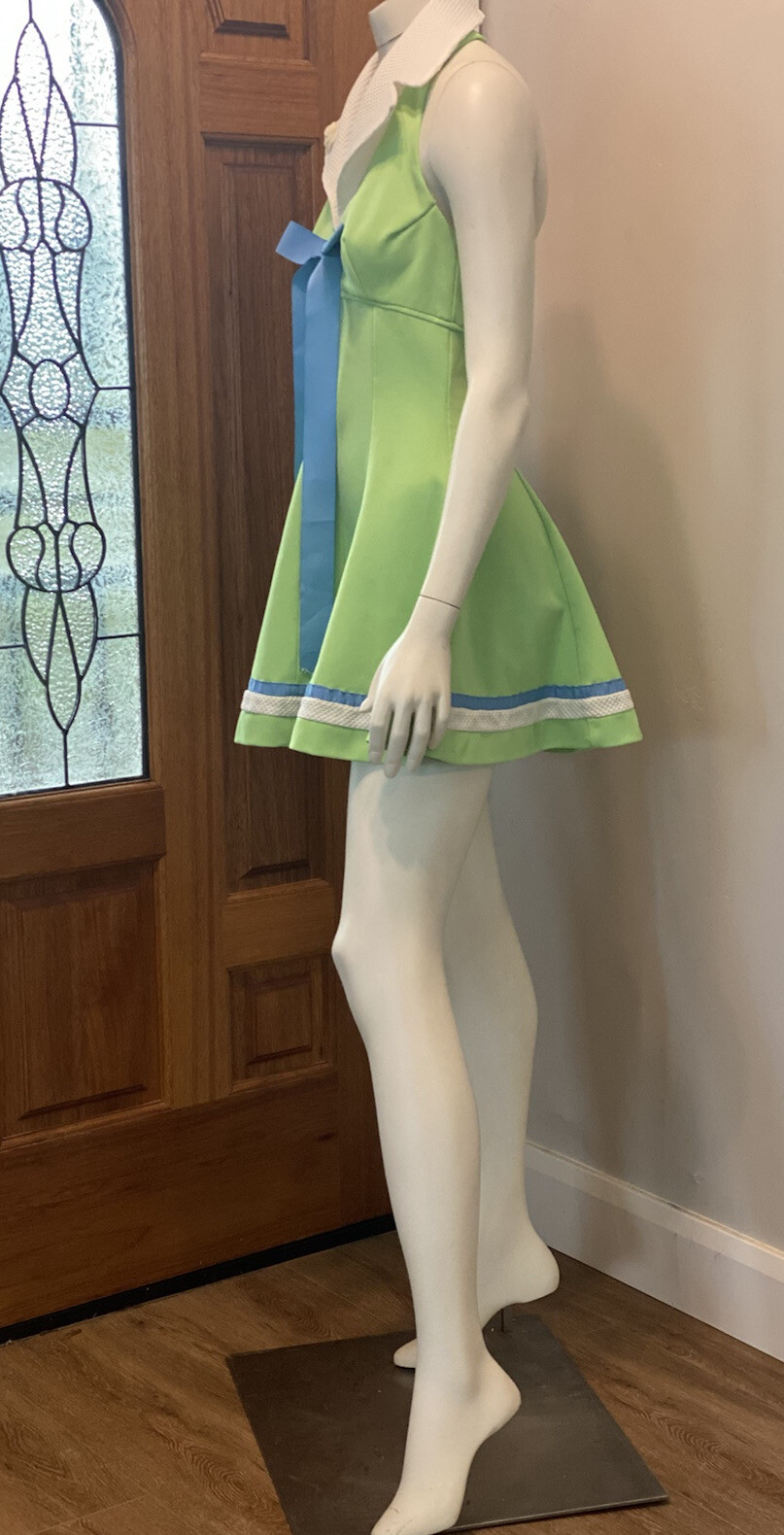 Vintage 60’s 70’s Lime Green Retro Halter Lapel A-line Mini Disco Sport SunDress