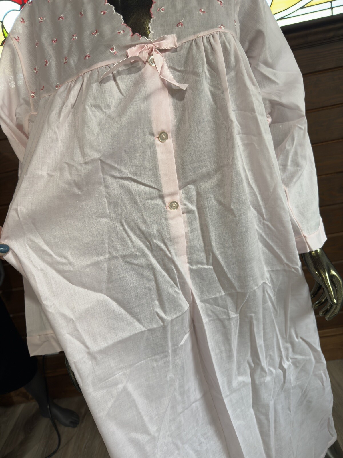 Vtg Carole Perm Press Kodel Poly Cotton Blend Pink Long Night Gown Sleepwear XL