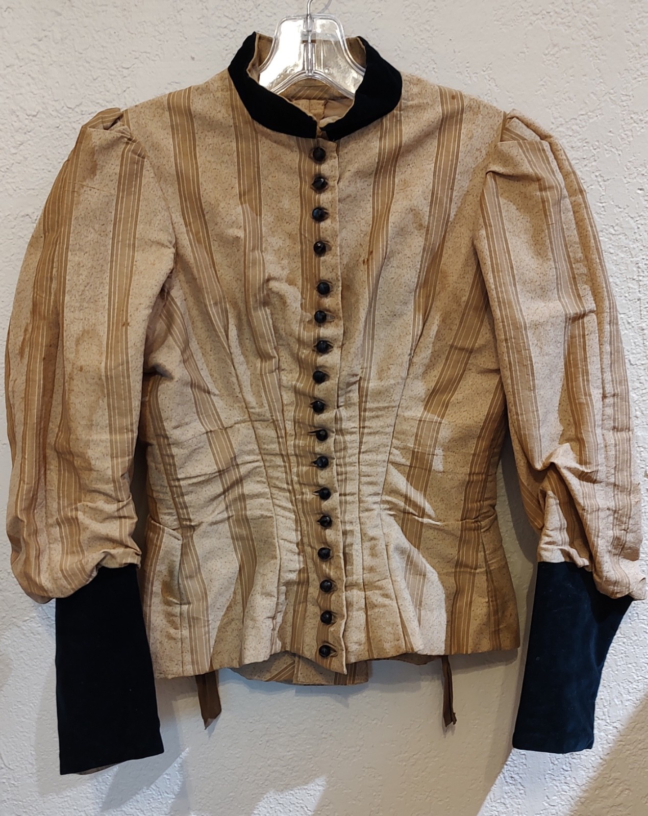 Antique Prairie Dress Camel Tan Striped Walking Skirt & Top metal stays SZ S