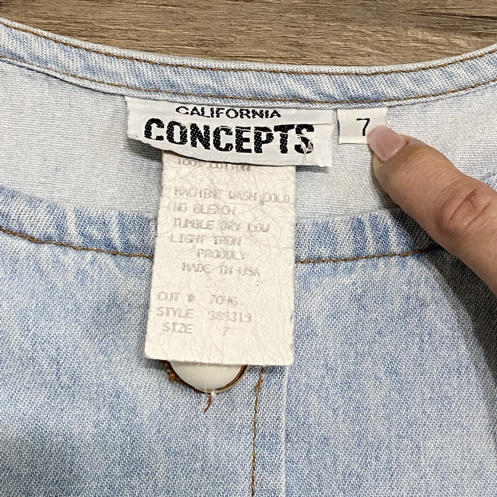 1980s Cotton Denim Jumper Button Up California Concepts Size 7 Acid Wash