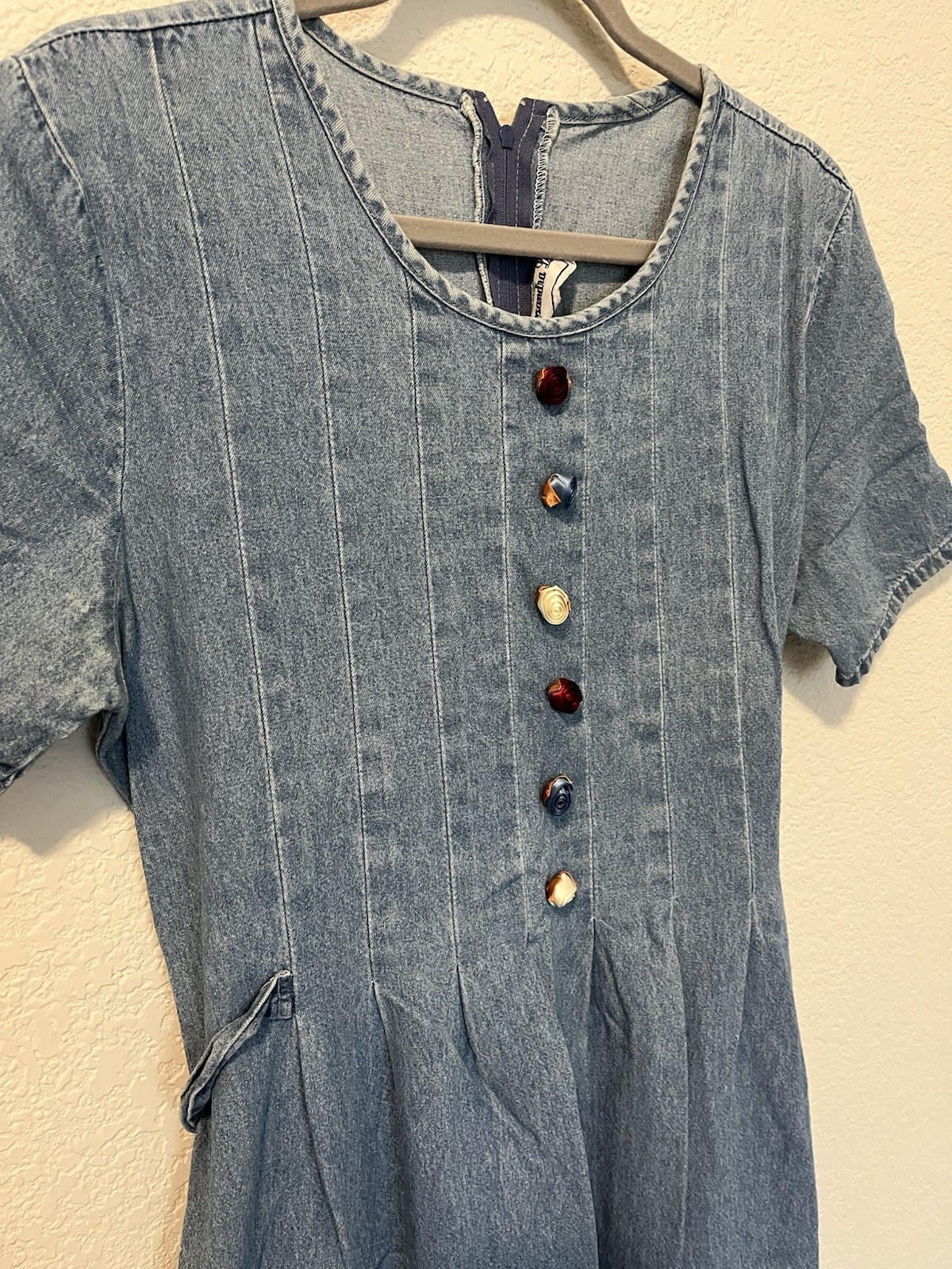 Vintage Alexandra Lee Dress Denim Womens S Short Sleeve Blue Midi Cottagecore