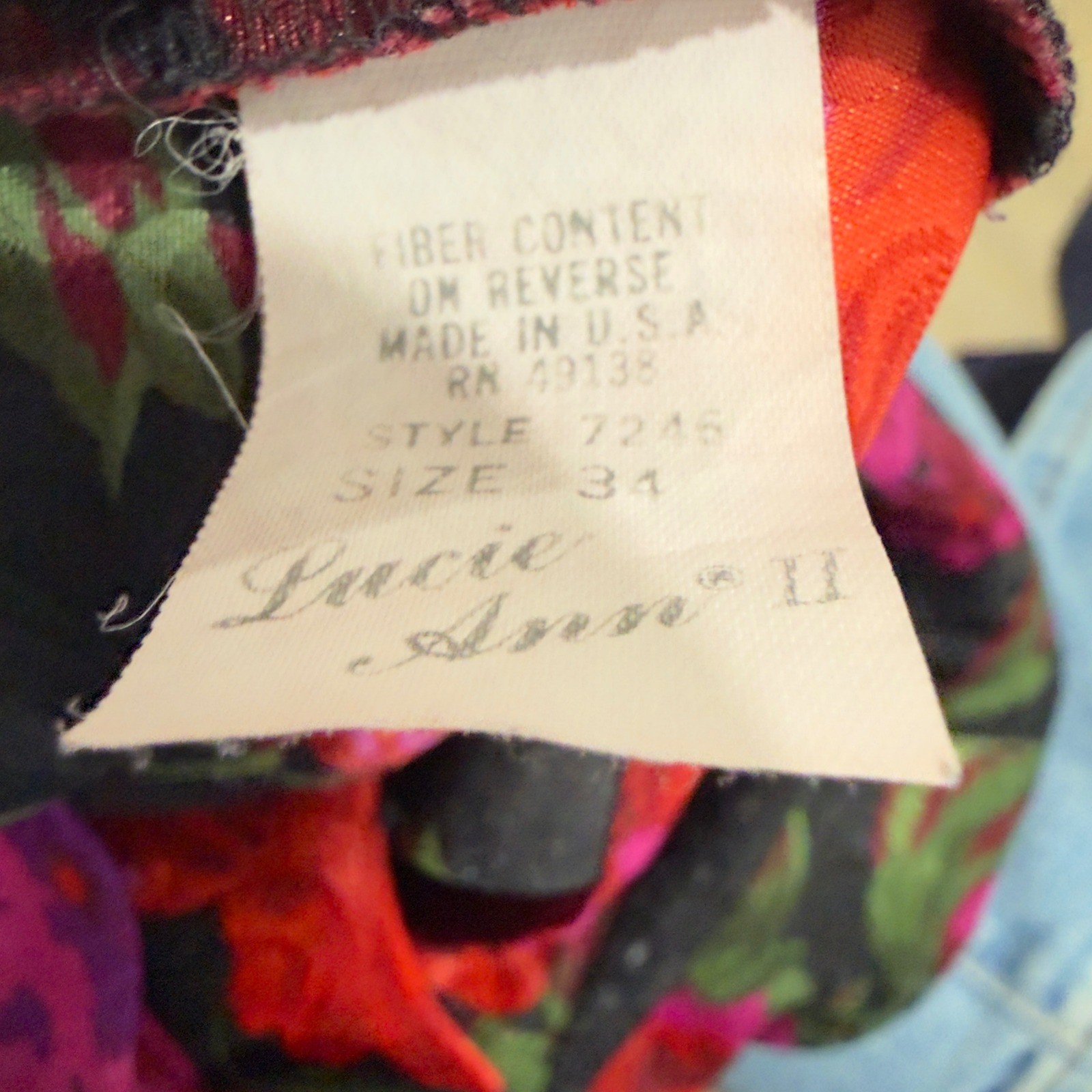 Vintage Lucie Ann II Floral Rose Camisole Top Black Red Purple Square Neck 34